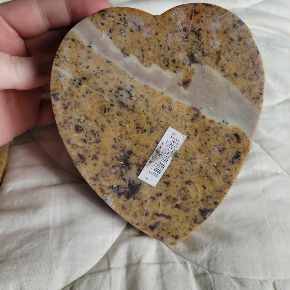 Heart-shaped Carved Soapstone Jewelry Organizer W/ Mother Of Pearl Floral Inlay
